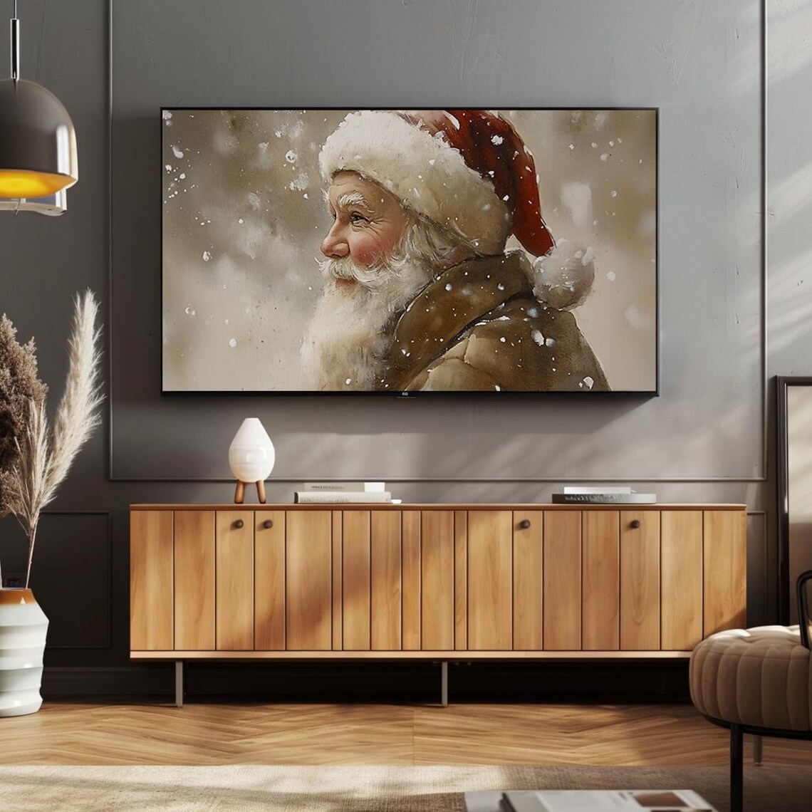 Santa Claus Profile Portrait Nostalgic Sepia Holiday Painting Poster - Image 4