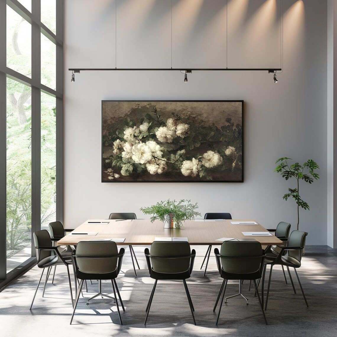 White Peonies Dark Moody Vintage Floral Still Life Art Poster - Image 3