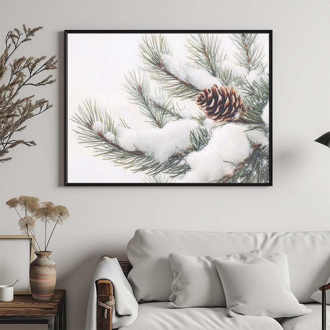 Snowy Pine Branch with Pinecone Winter Botanical Study Poster - Image 5