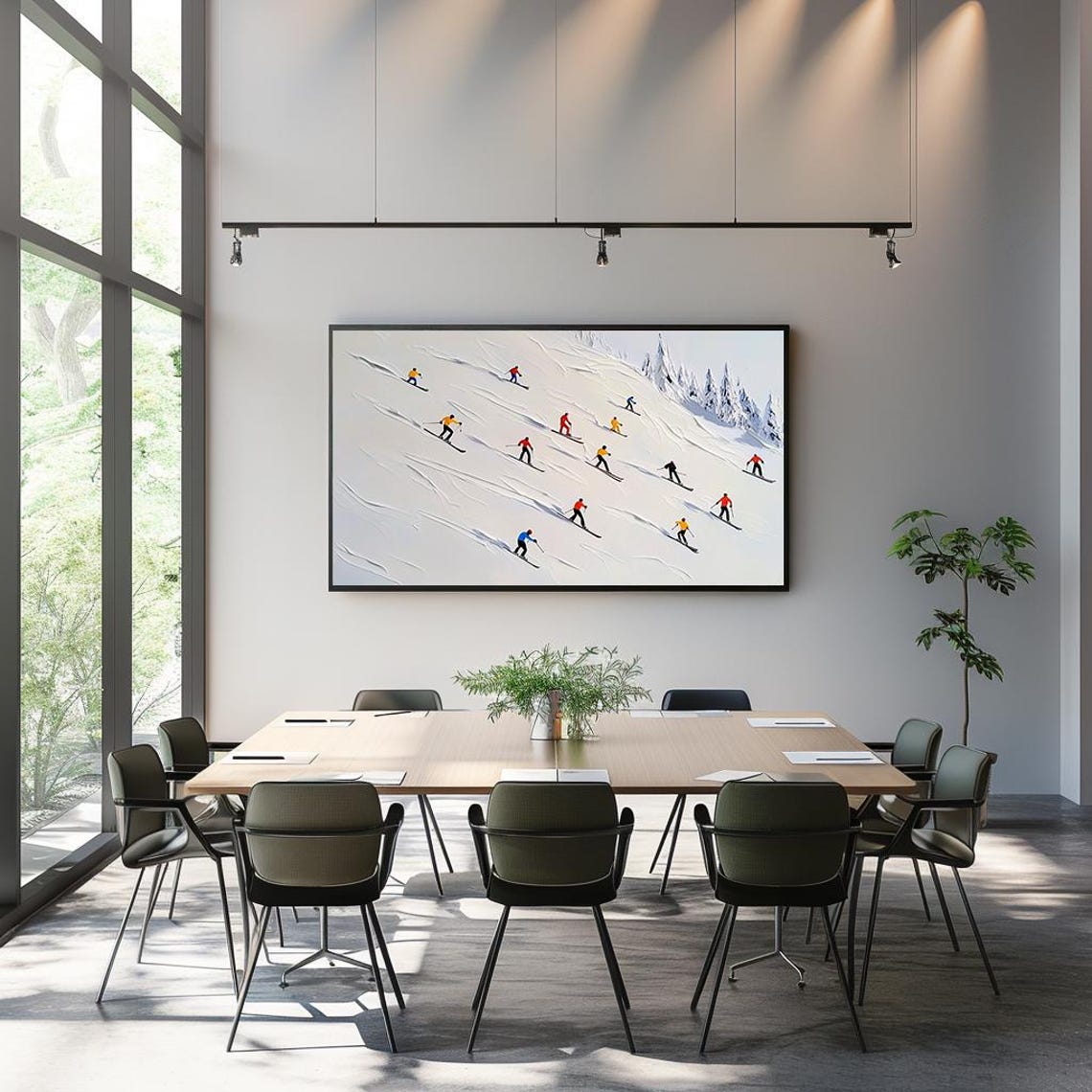 Skiers Racing Down Snowy Slope Modern Impressionist Ski Poster - Image 3