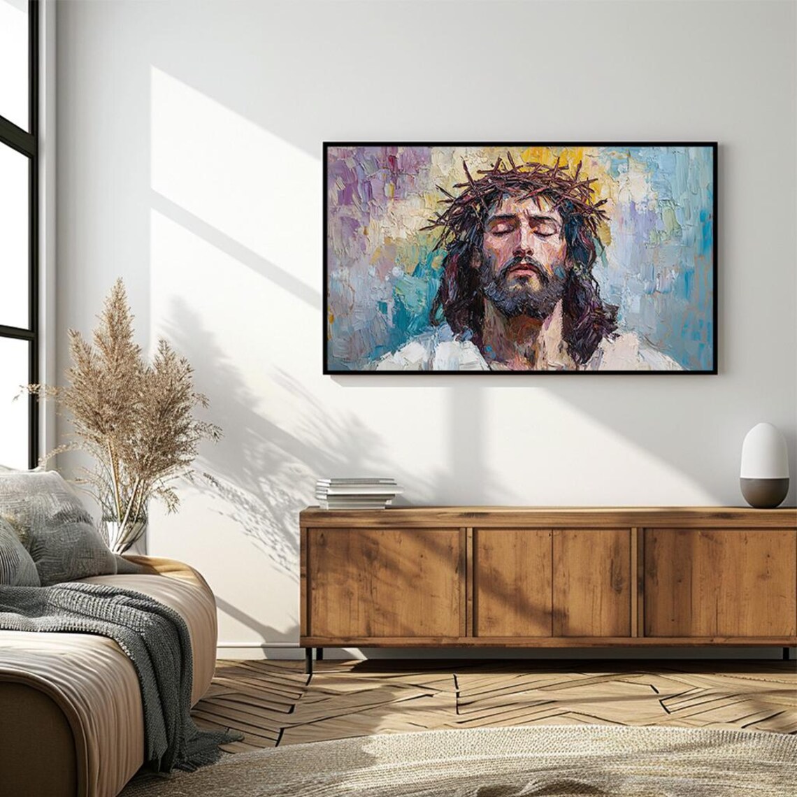 Jesus Christ Crown of Thorns Impasto Oil Painting Religious Art Poster - Image 4