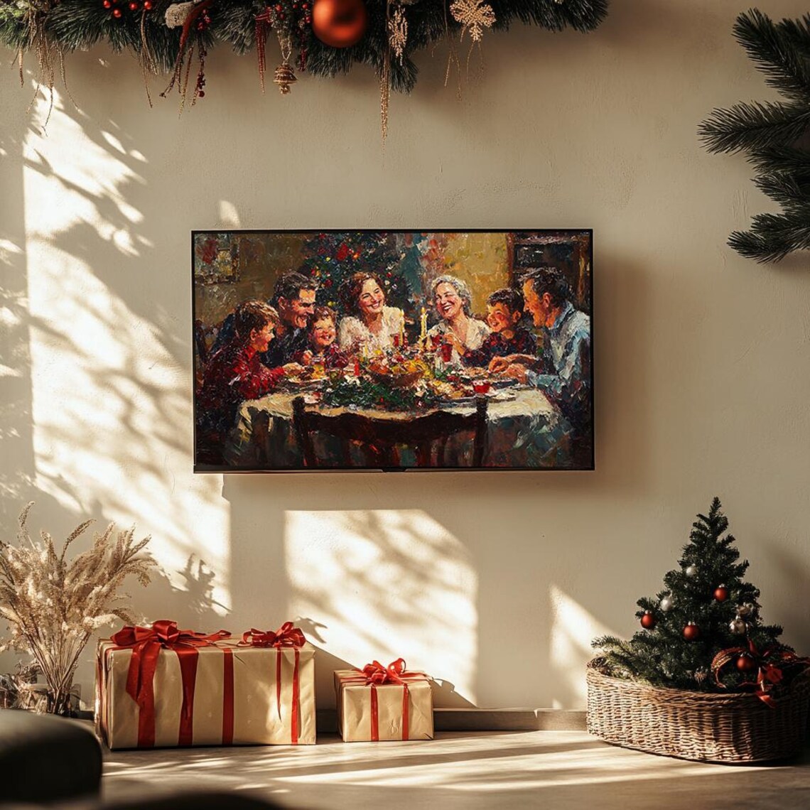Family Christmas Dinner Joyful Holiday Gathering Painting Poster - Image 3