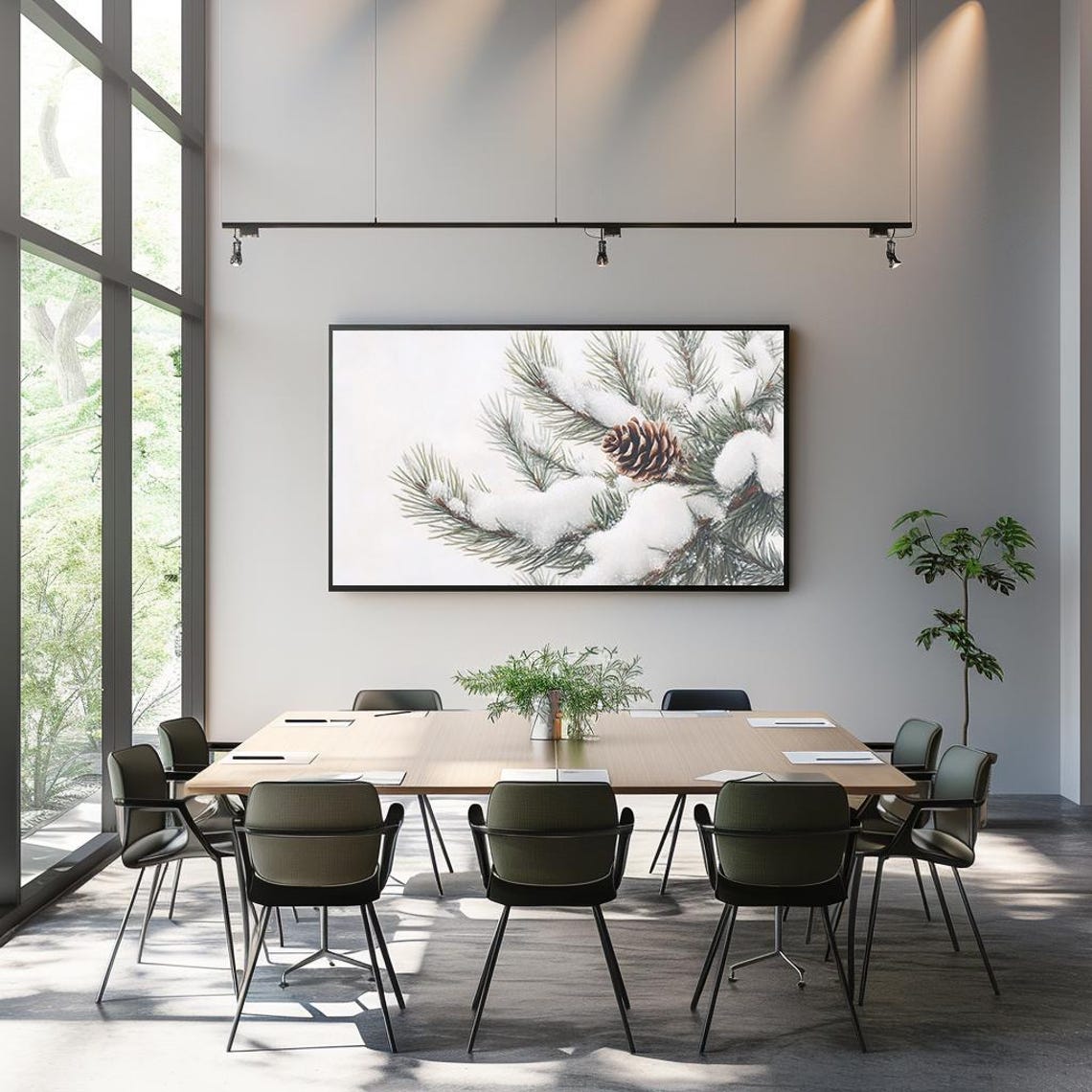 Snow Covered Pine Branch With Pinecone Rustic Winter Art Poster - Image 3