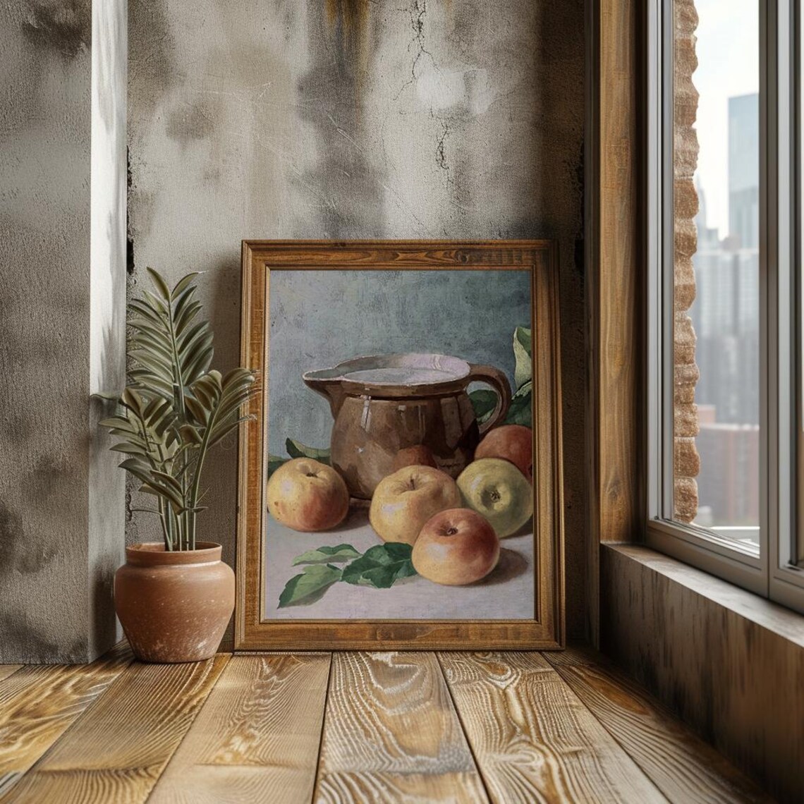 Apples Pitcher Still Life Vintage Harvest Kitchen Painting Poster - Image 3