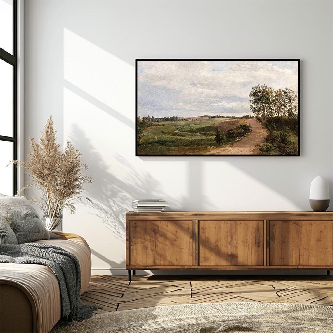 Winding Country Path Through Green Meadows Classic Landscape Poster - Image 4
