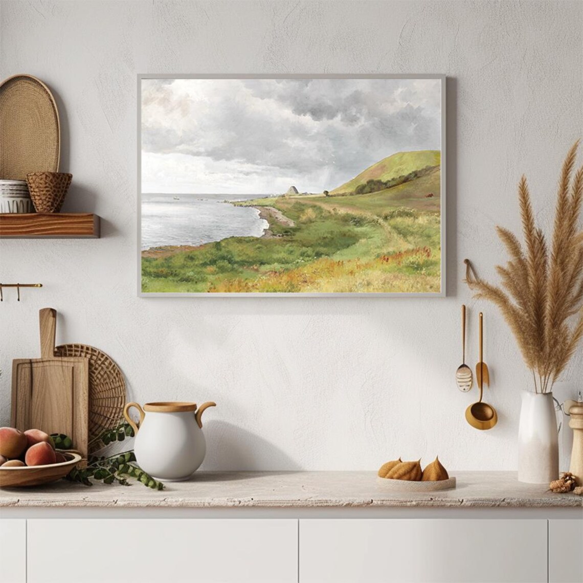Coastal Shoreline Rolling Hills Seascape Ocean Scenic Painting Poster - Image 4