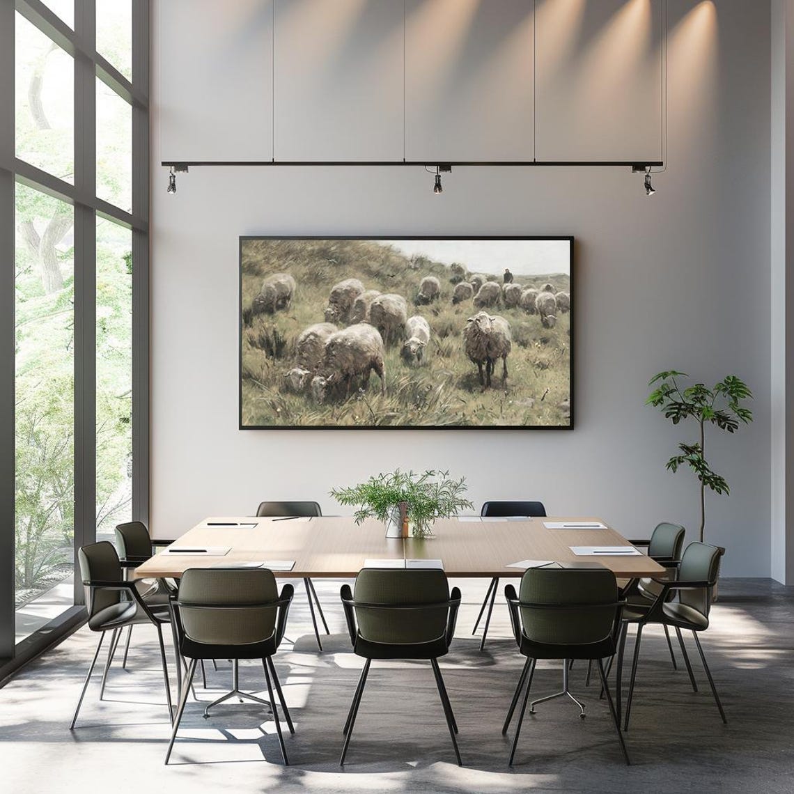 Shepherd Sheep Flock Grazing Vintage Farm Animal Painting Poster - Image 3