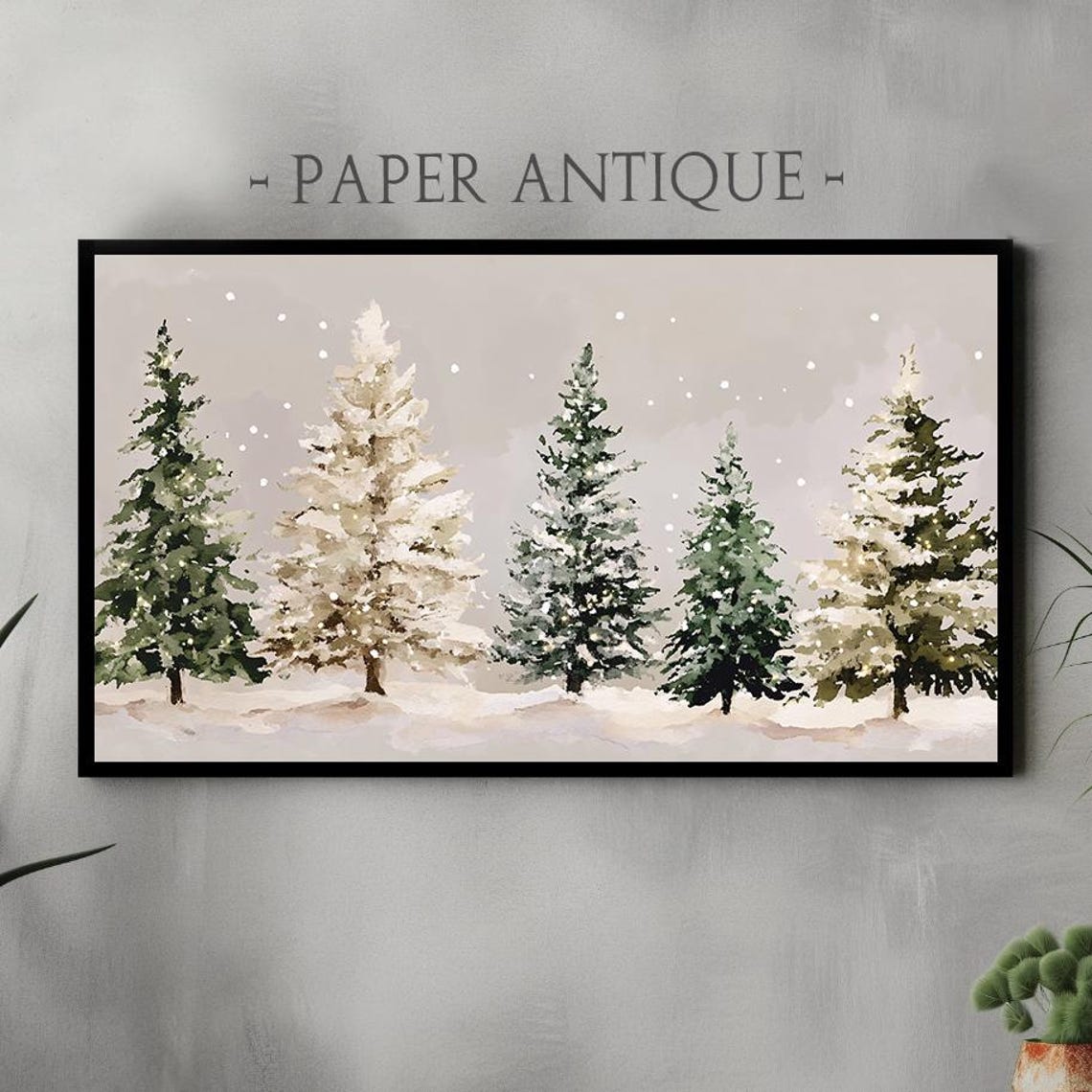 Snow Covered Evergreen Trees Falling Snow Watercolor Winter Poster