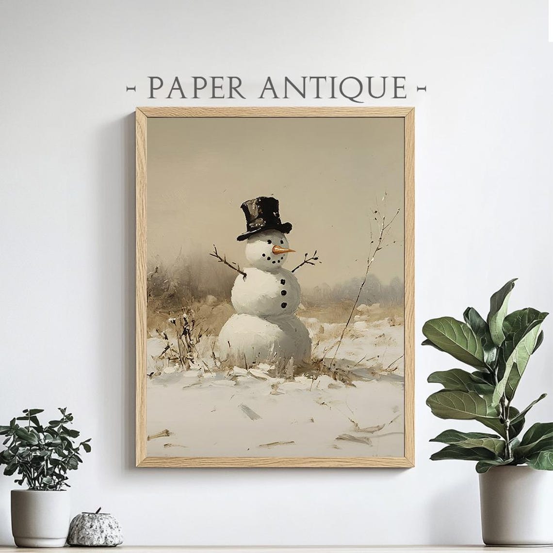 Minimalist Snowman With Top Hat Standing In Snowy Field Poster - Image 4