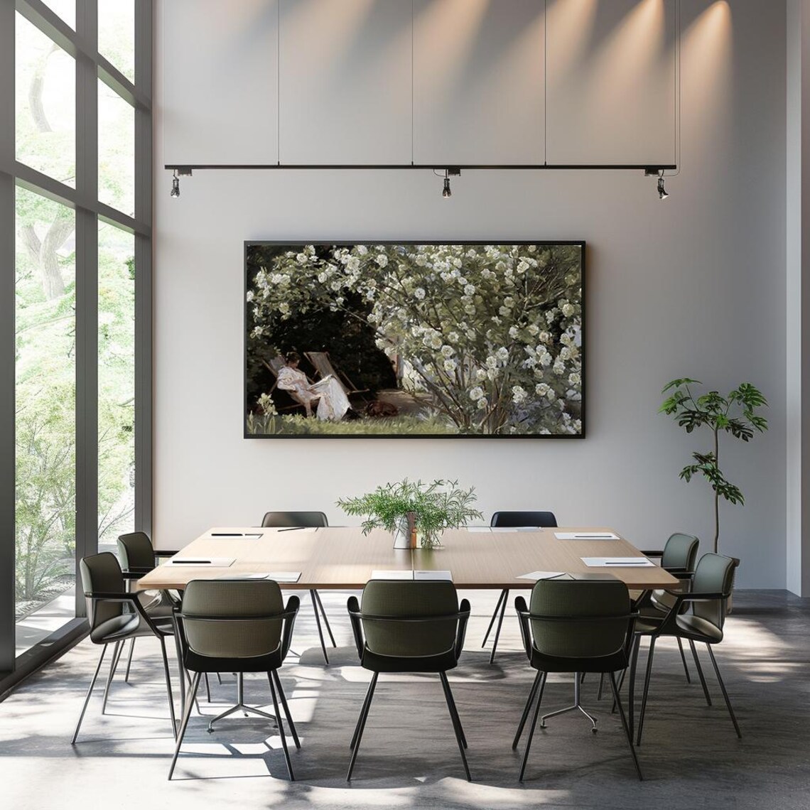 Woman Reading Garden Roses Vintage Impressionist Painting Poster - Image 3