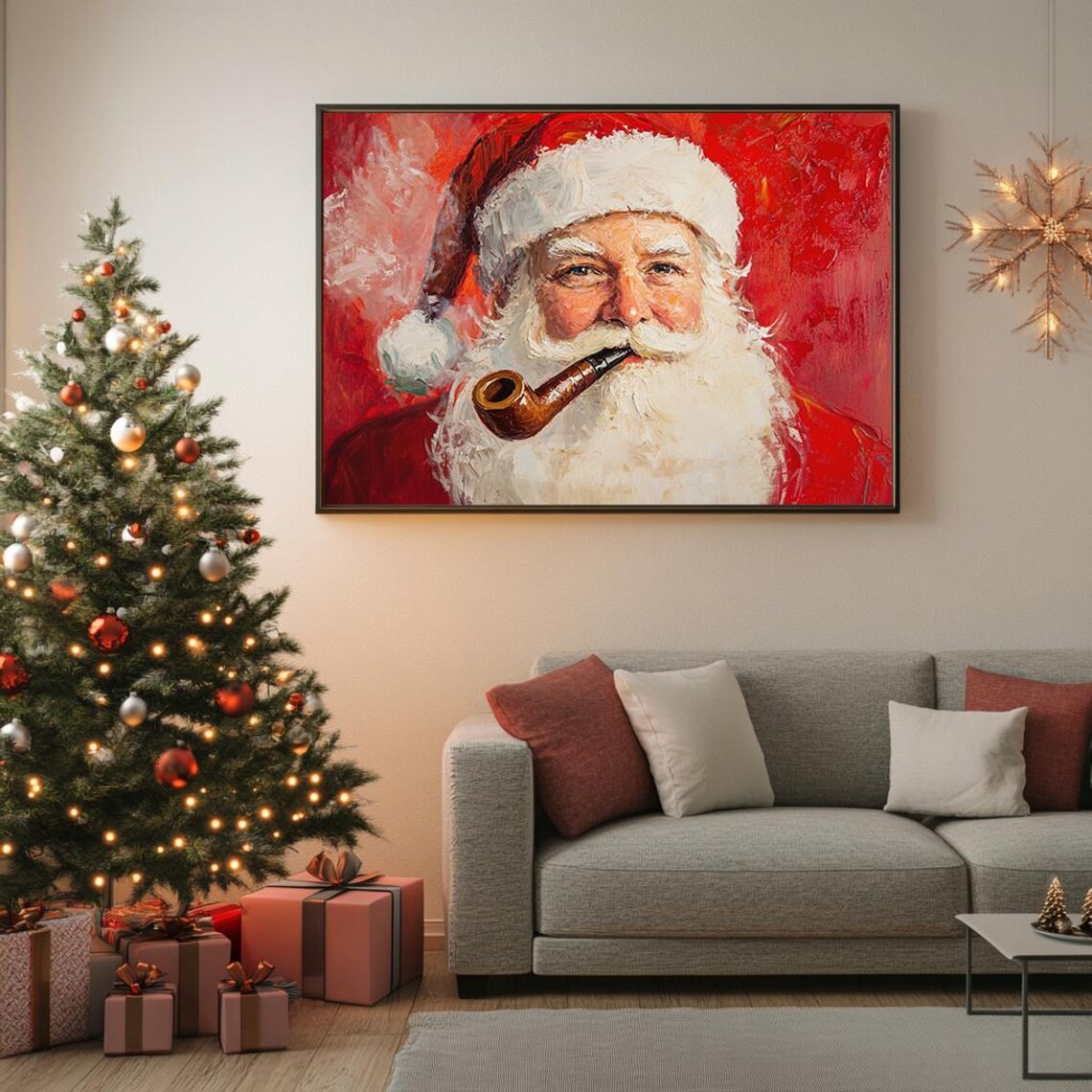 Vintage Santa Claus with Pipe Classic Red Portrait Christmas Poster - Image 5