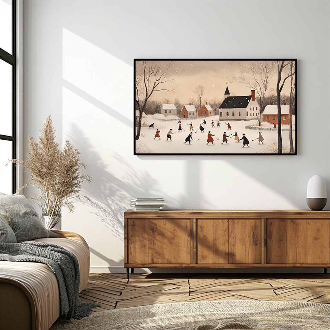 Charming Winter Scene with Ice Skaters and Village Church Poster - Image 4