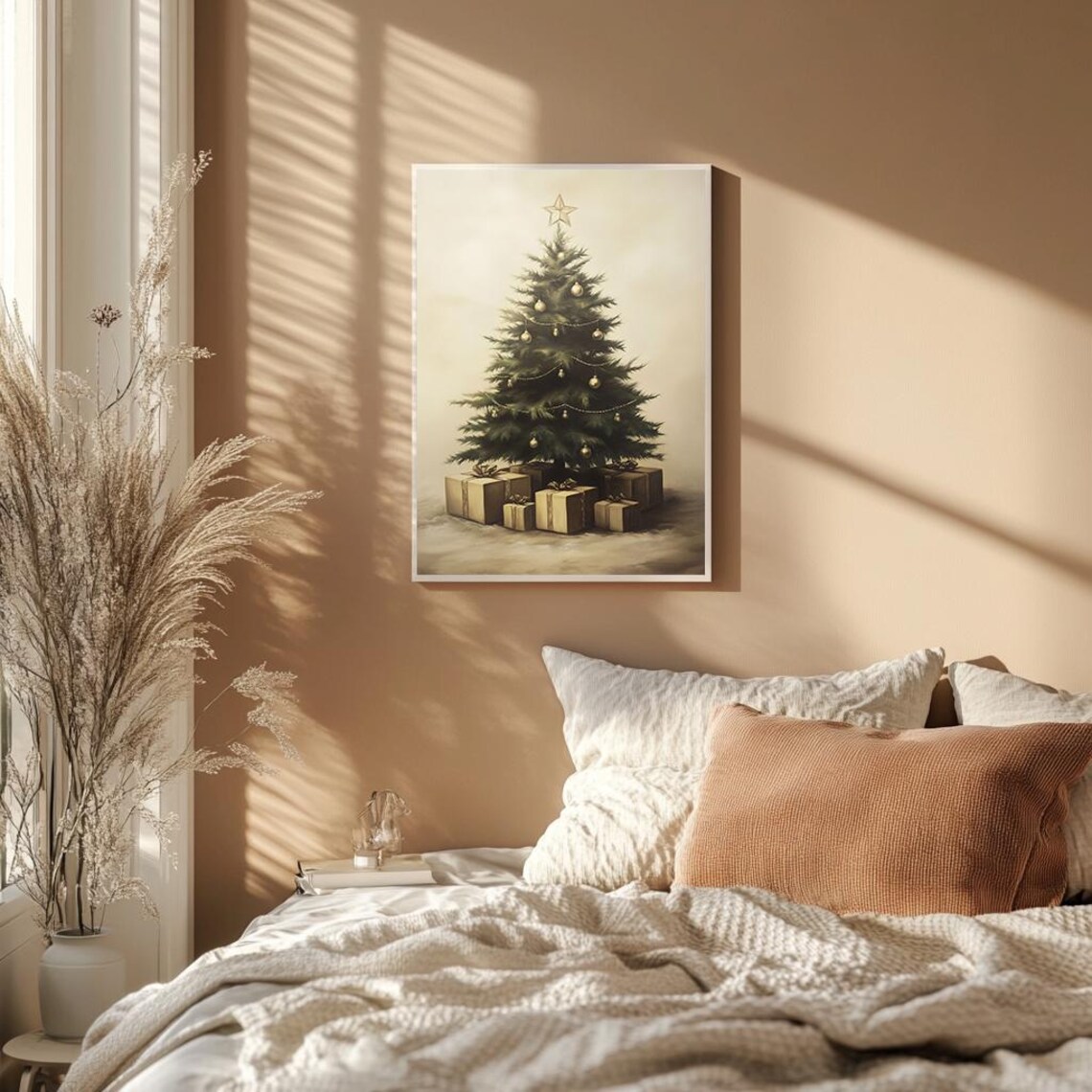 Elegant Christmas Tree Gold Ornaments Star Topper Painting Poster - Image 2