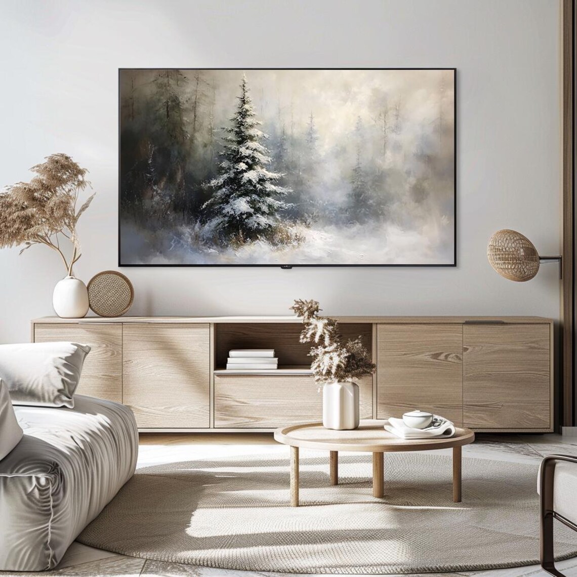 Enchanting Winter Forest with Snowy Pine Trees Painting Poster - Image 5