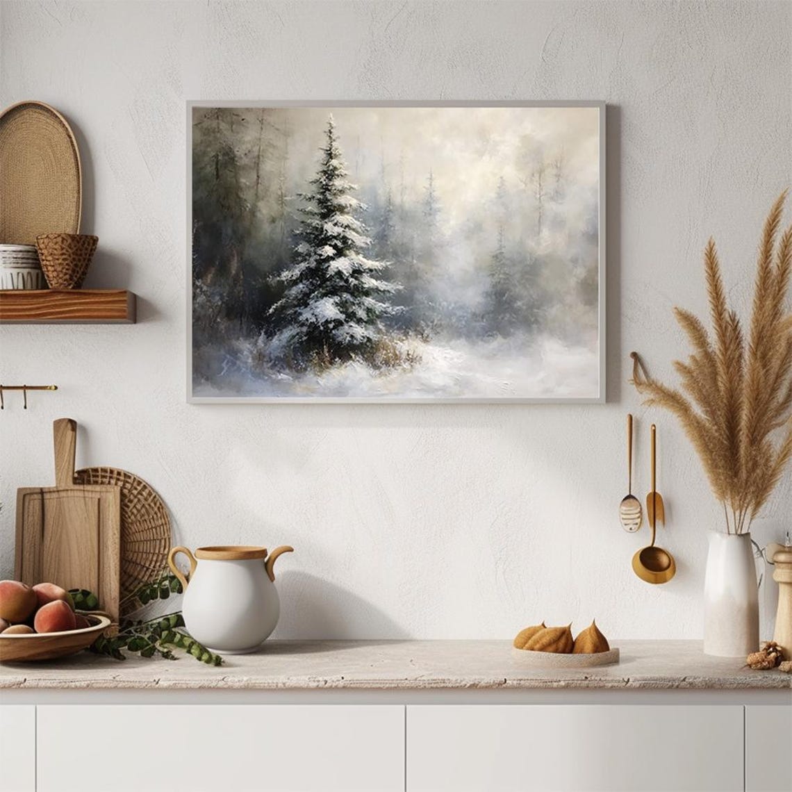 Serene Snowy Pine Tree Misty Winter Forest Calm Landscape Poster - Image 4