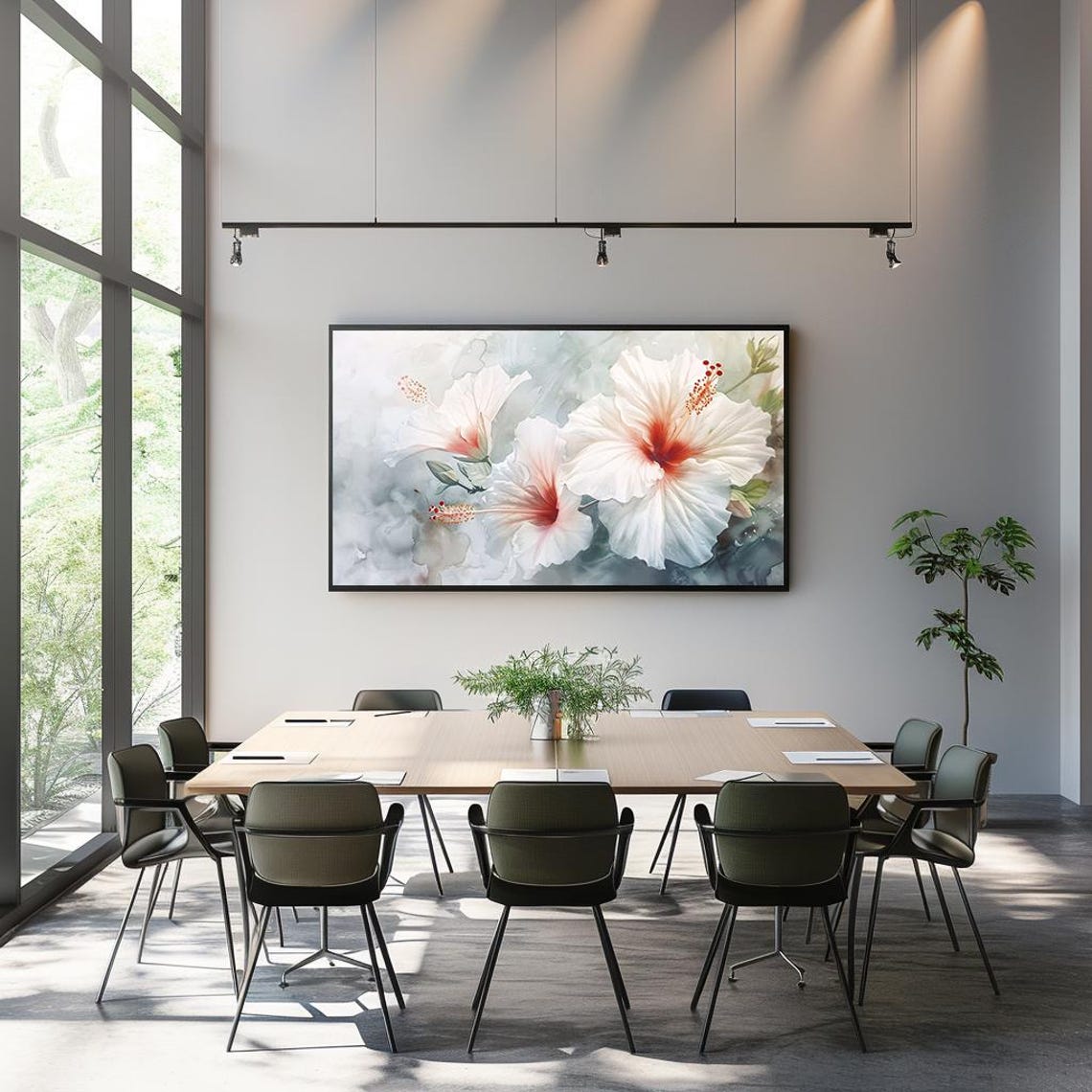 Large White Hibiscus Flowers Soft Watercolor Botanical Poster - Image 3