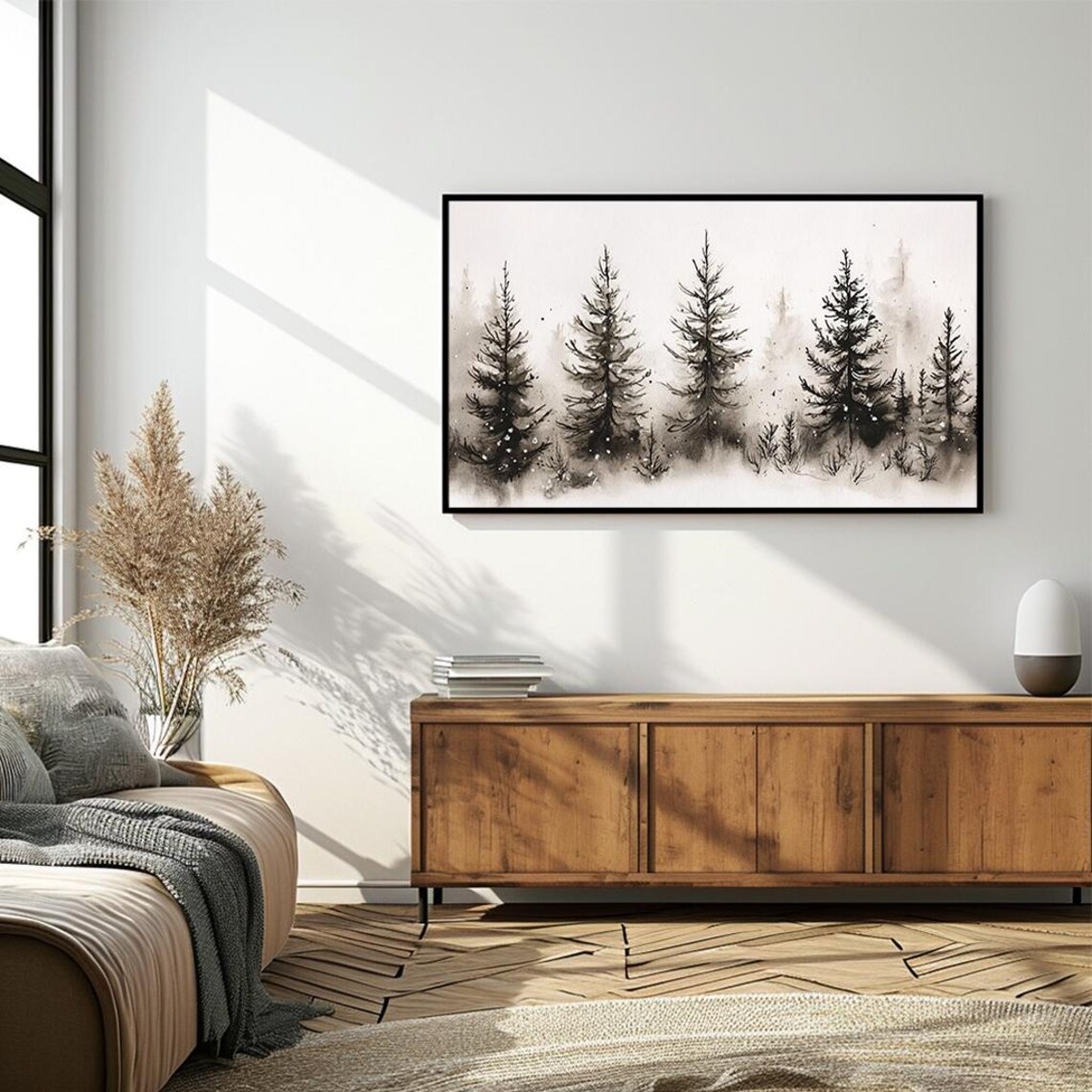 Minimalist Ink Wash Painting Pine Forest Mist Winter Art Poster - Image 4