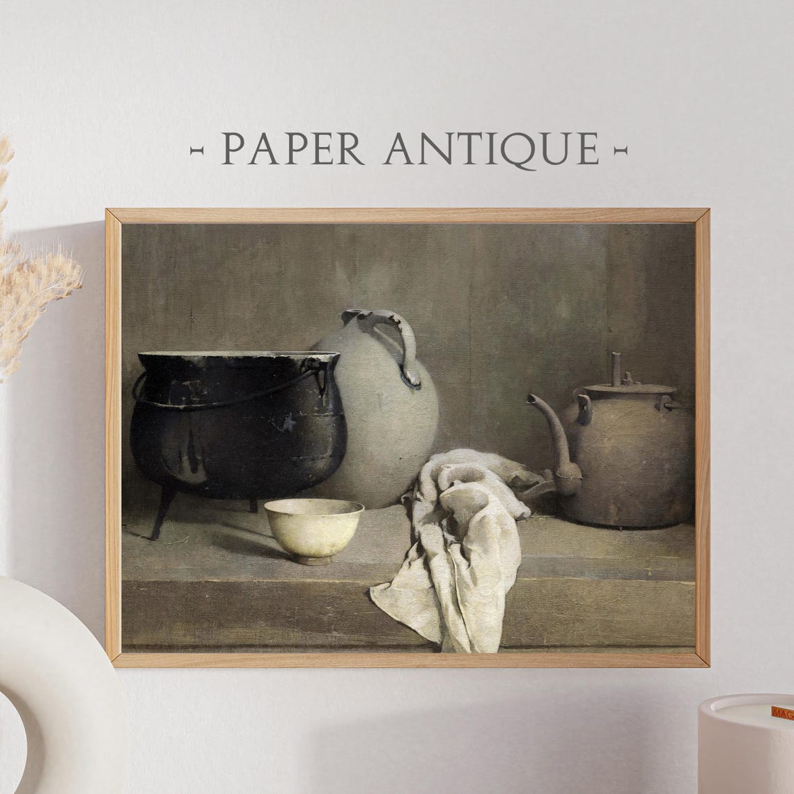 Vintage Rustic Kitchen Pots Kettle Bowl Still Life Painting Poster