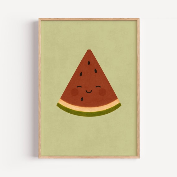 Smiling Watermelon Poster Cute Summer Fruit Wall Art For Kitchen Nursery Or Kids Room Rolled Unframed Playful Print