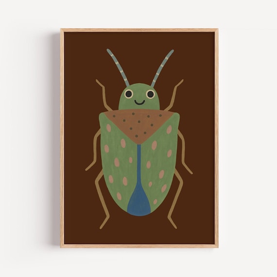 Smiling Bug Whimsical Insect Art Print for Kids