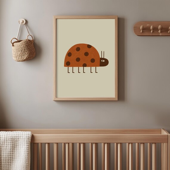 Minimal Ladybug Poster Cute Brown Spotted Bug Art for Nursery Kids Room Decor
