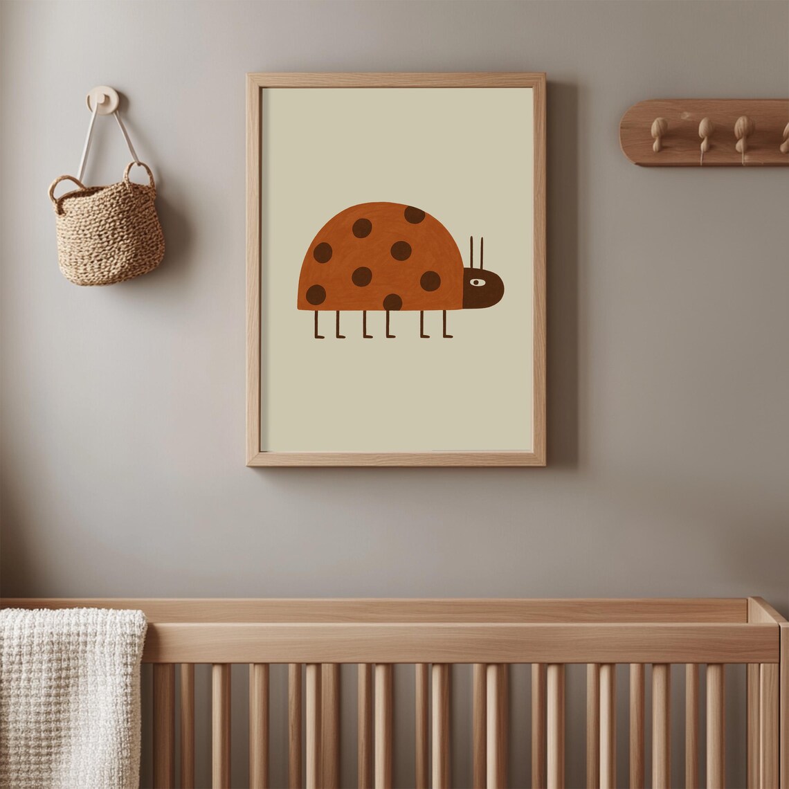 Minimal Ladybug Poster Cute Brown Spotted Bug Art for Nursery Kids Room Decor