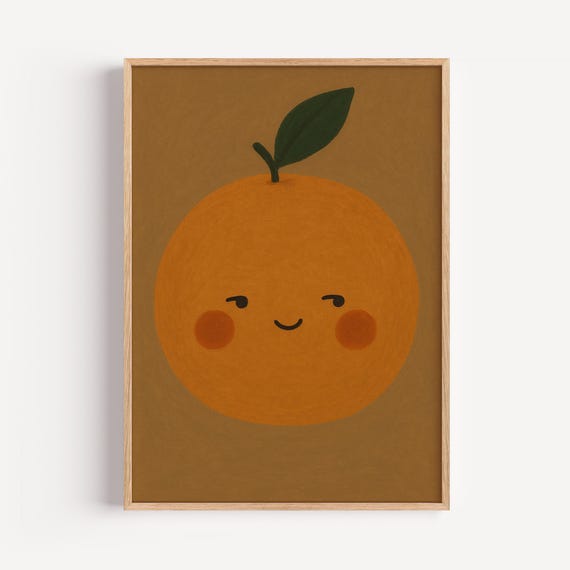 Smiling Orange Fruit Print Minimalist Kitchen Nursery Wall Art