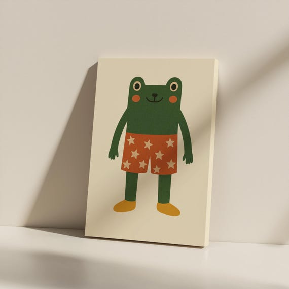 Frog Canvas Print Whimsical Star Shorts Animal Art Nursery Decor