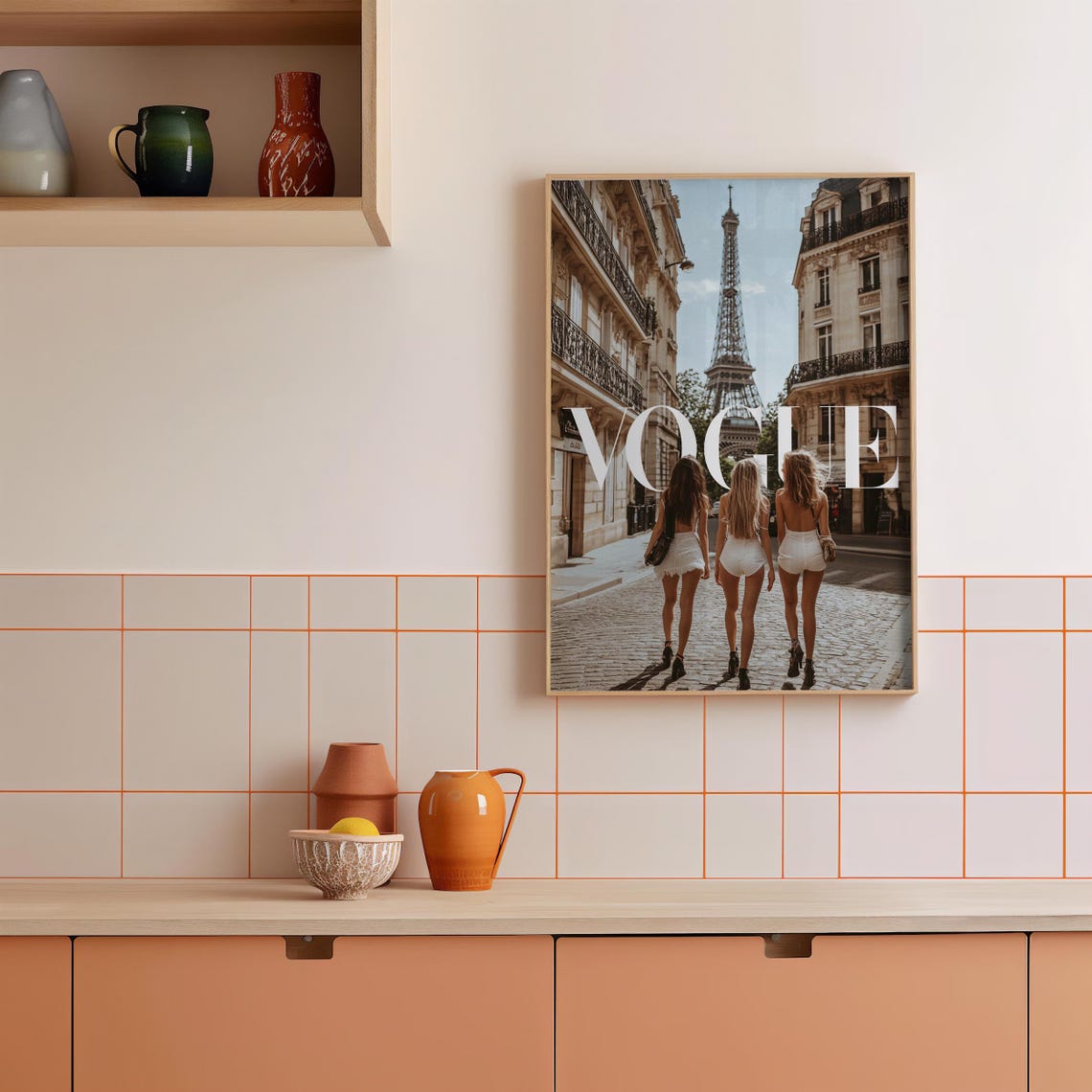 Eiffel Tower Paris Street Three Friends Vogue Style Travel Poster - Image 2