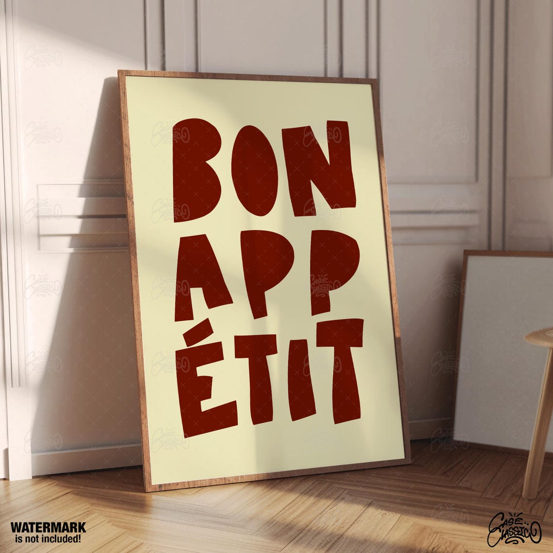Bon Appetit Bold Burgundy Retro Typography Kitchen Wall Poster