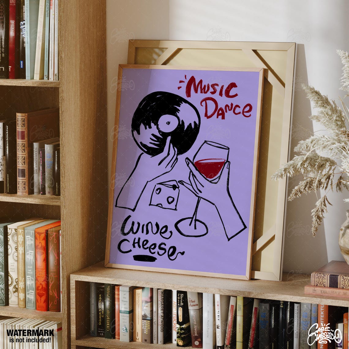 Music Dance Wine Cheese Violet Illustrated Kitchen Bar Poster - Image 2