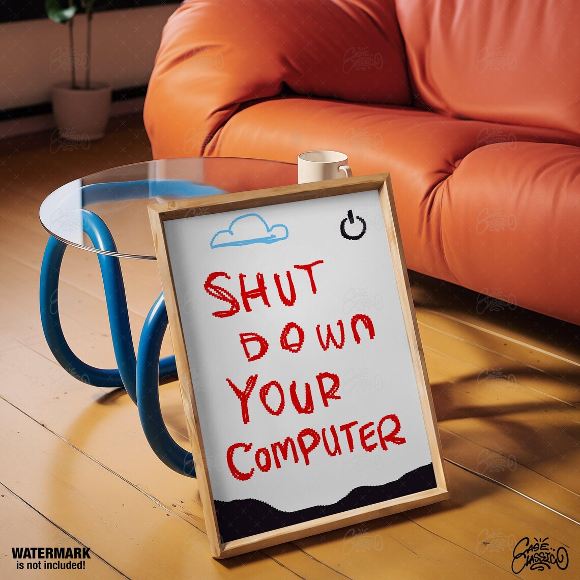 Shut Down Your Computer Red Pixel Letter Tech Office Poster for Programmers - Image 4