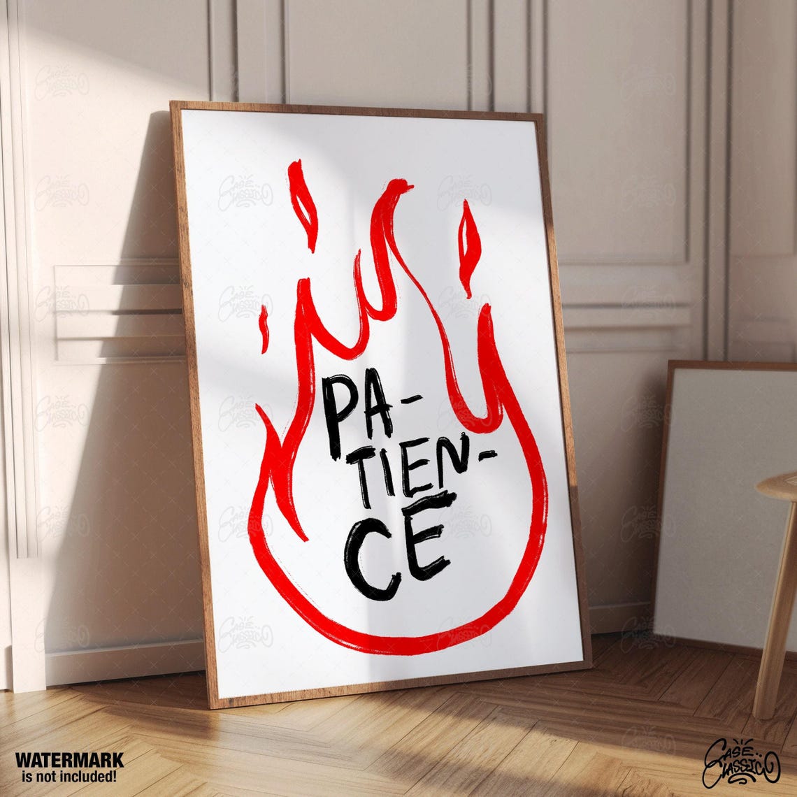 Patience Red Flame Brush Lettering Motivational Quote Poster - Image 3