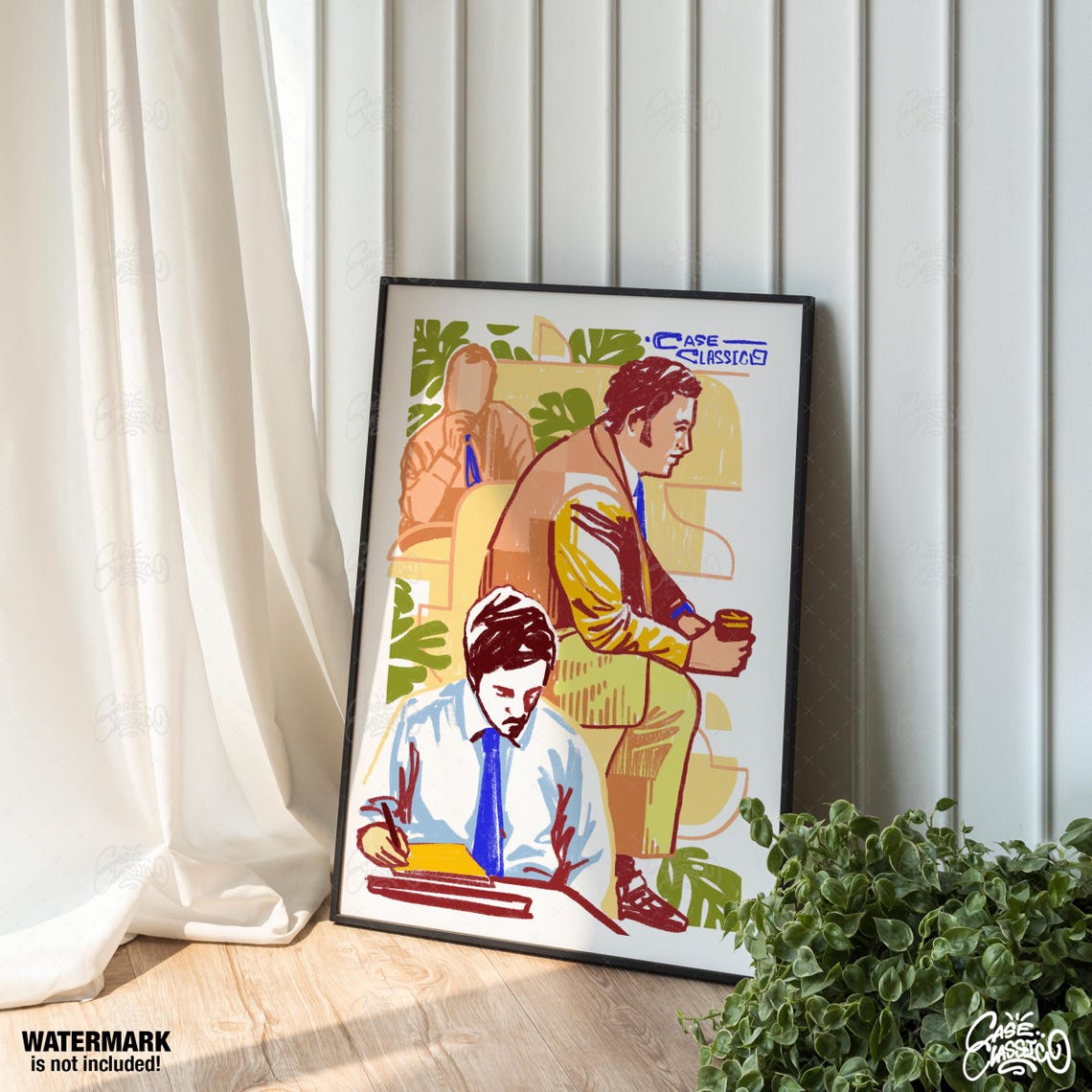 Retro Office Men 70s Style Illustration Workspace Art Poster - Image 4