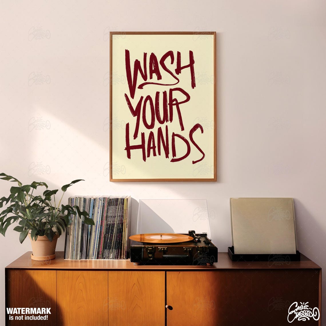 Wash Your Hands Crimson Brush Script Powder Room Bathroom Poster - Image 3