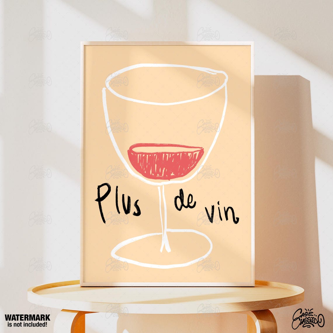 Plus De Vin French Wine Glass Sketch Illustration Bar Poster - Image 4