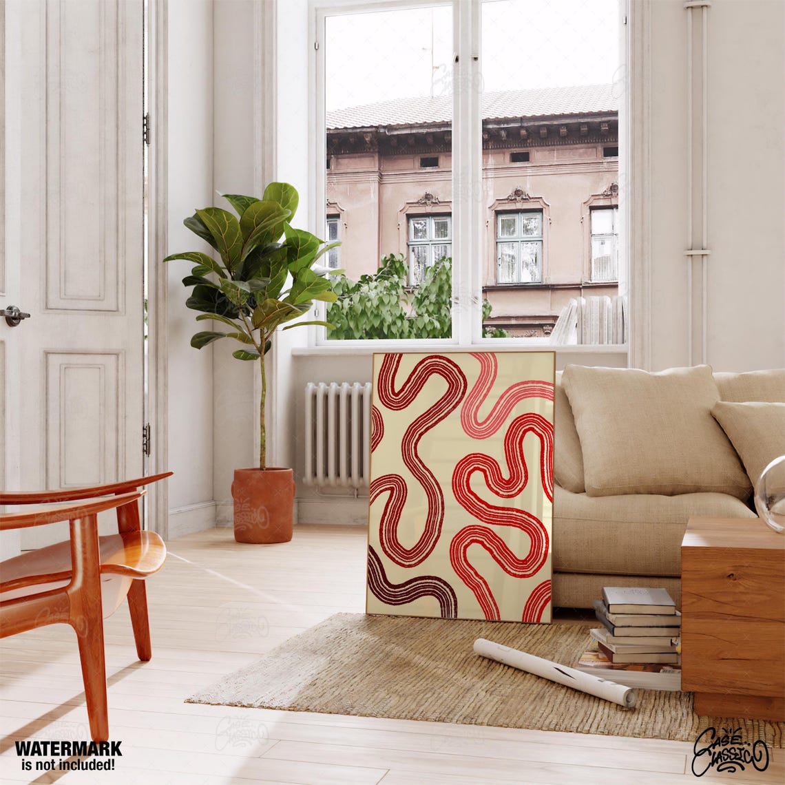 Red Abstract Squiggle Lines Minimalist Modern Art Poster For Decor - Image 4
