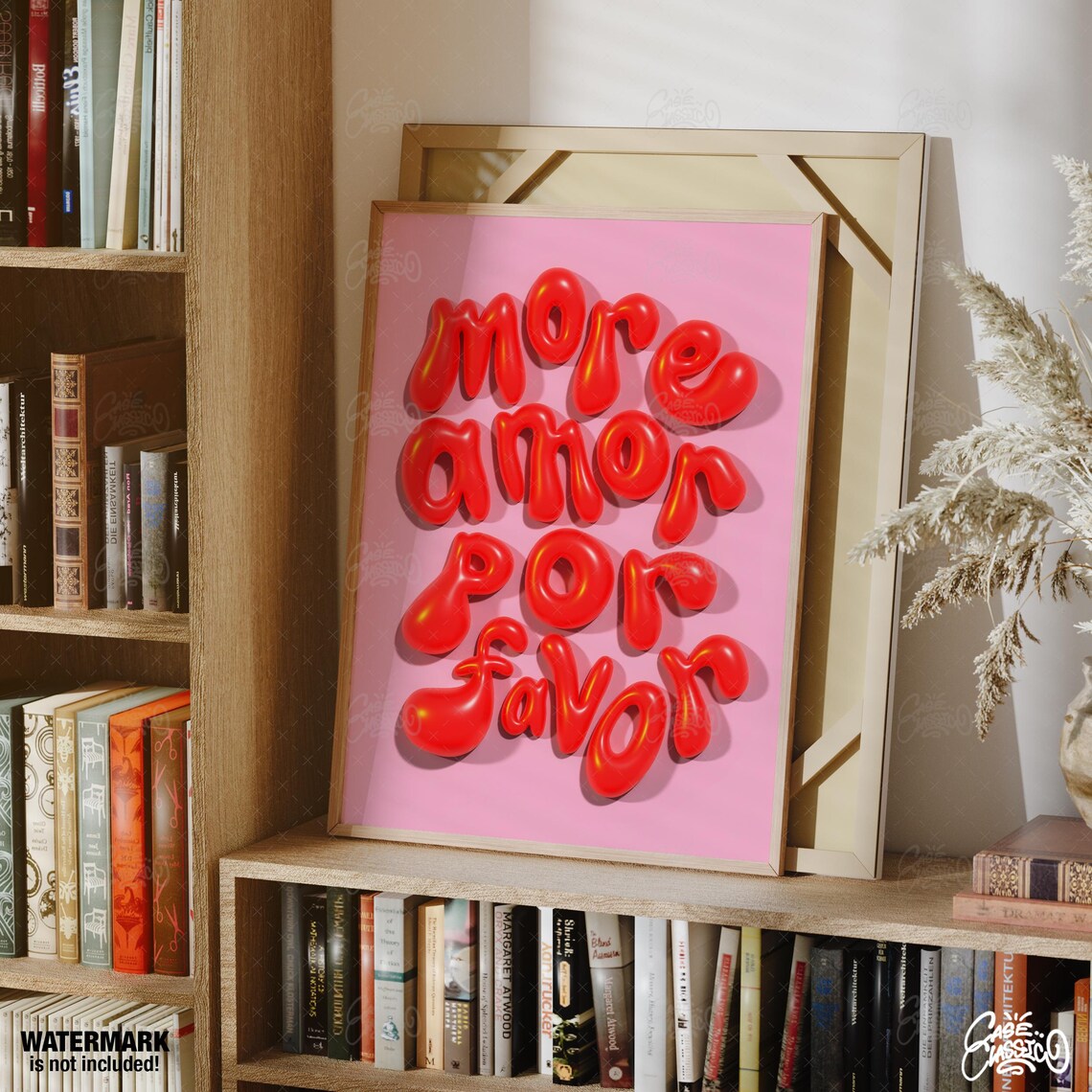 Cute More Amor Por Favor Red 3D Bubble Letters Pink Quote Poster - Image 2