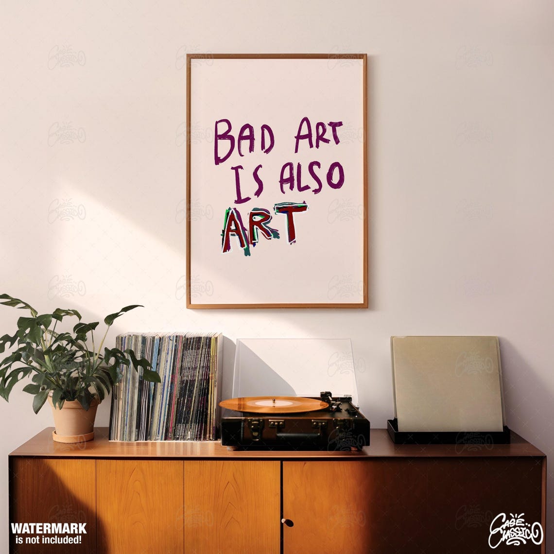 Bad Art Is Also Art Quote Poster in Purple Script on Cream Background - Image 2