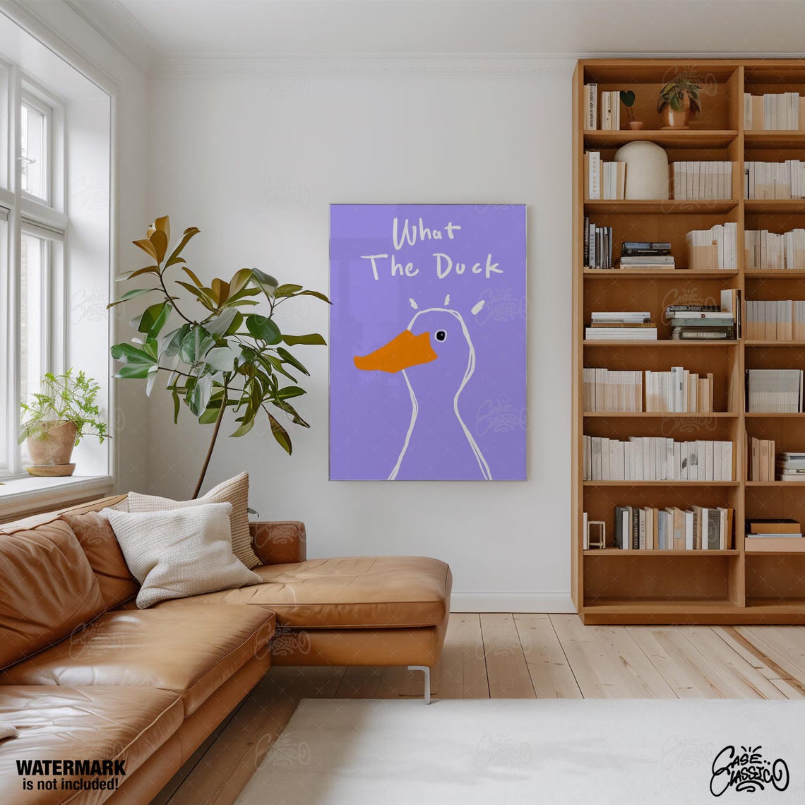 What The Duck Quirky Orange Duck Drawing Purple Bathroom Wall Poster - Image 4