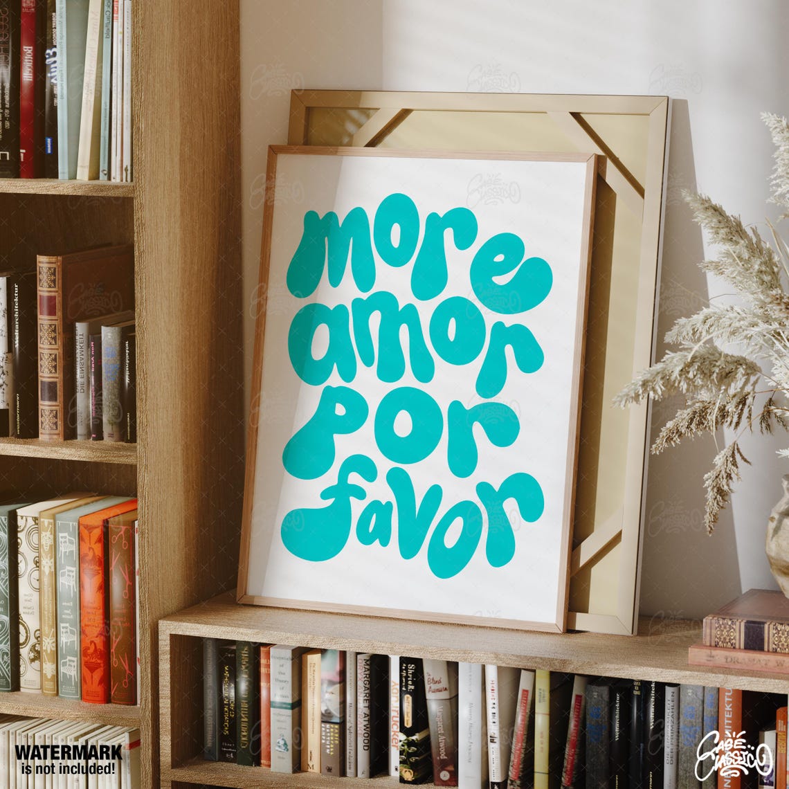 More Amor Por Favor Turquoise Bubble Letters Typography Wall Poster - Image 2