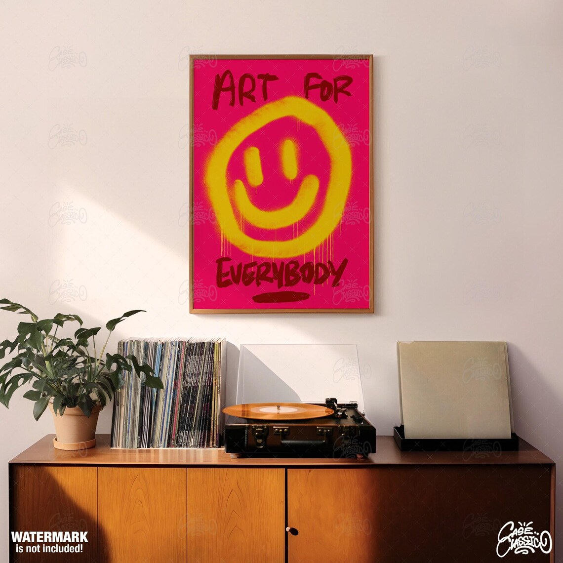 Art For Everybody Yellow Spray Smiley Hot Pink Street Art Poster