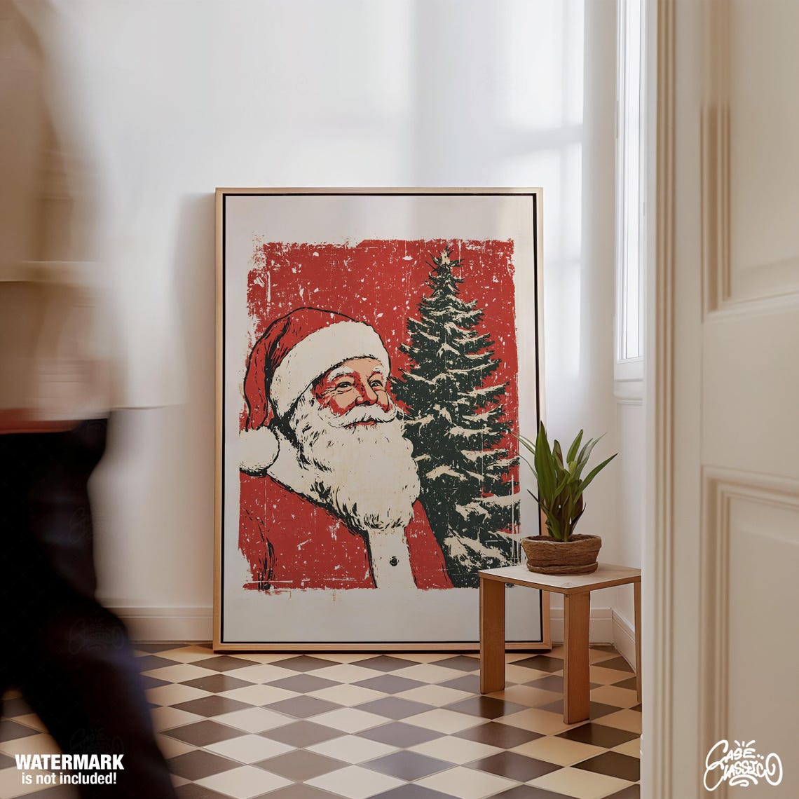 Vintage Santa Claus Close Up Portrait Red Textured Holiday Wall Art - Image 2