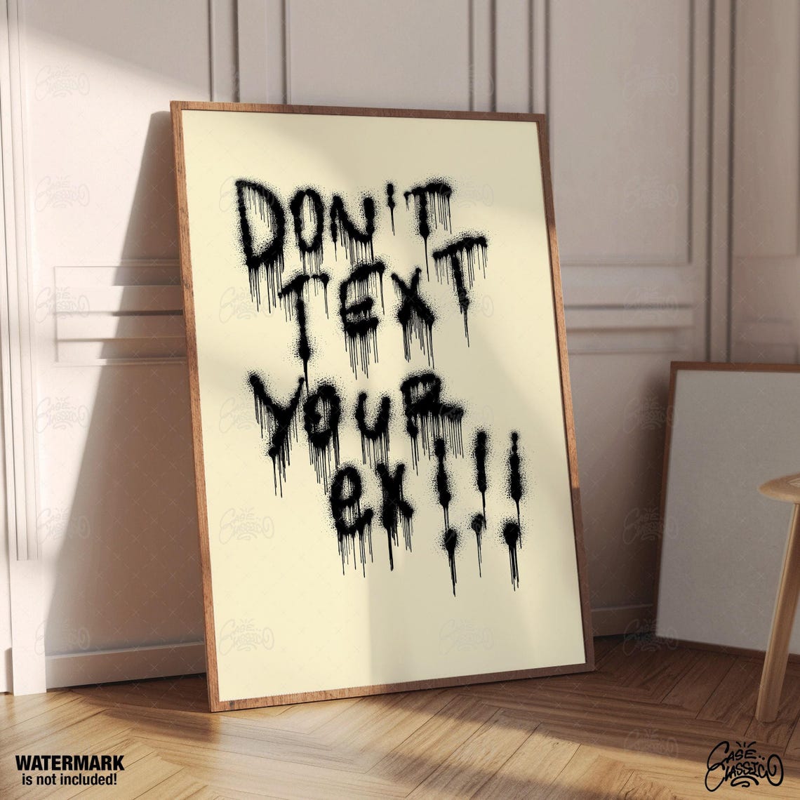 Dont Text Your Ex Dripping Black Graffiti Poster on Cream Background - Image 3