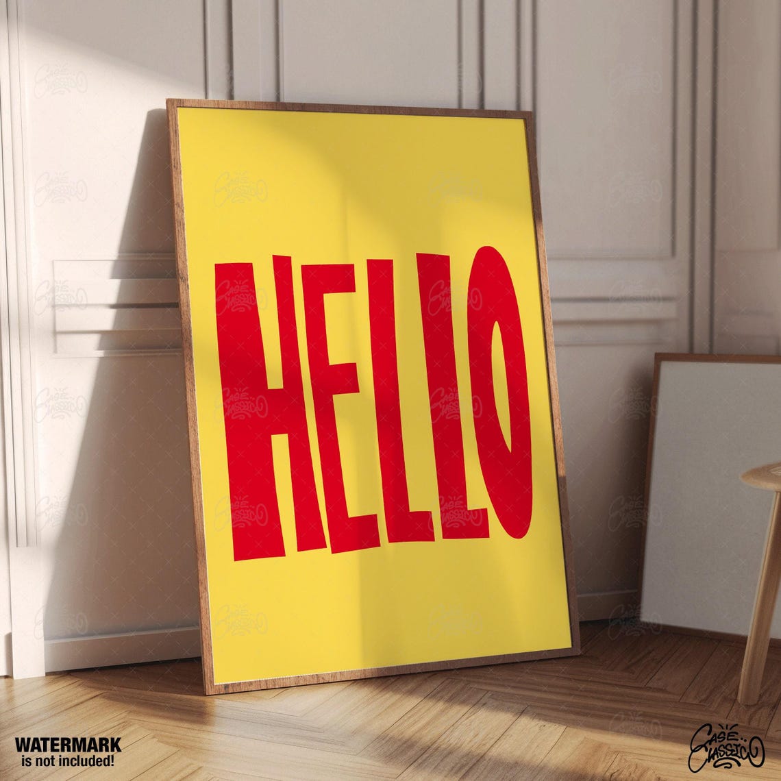 Bold HELLO Greeting Poster in Retro Red Letters on Sunny Yellow - Image 3