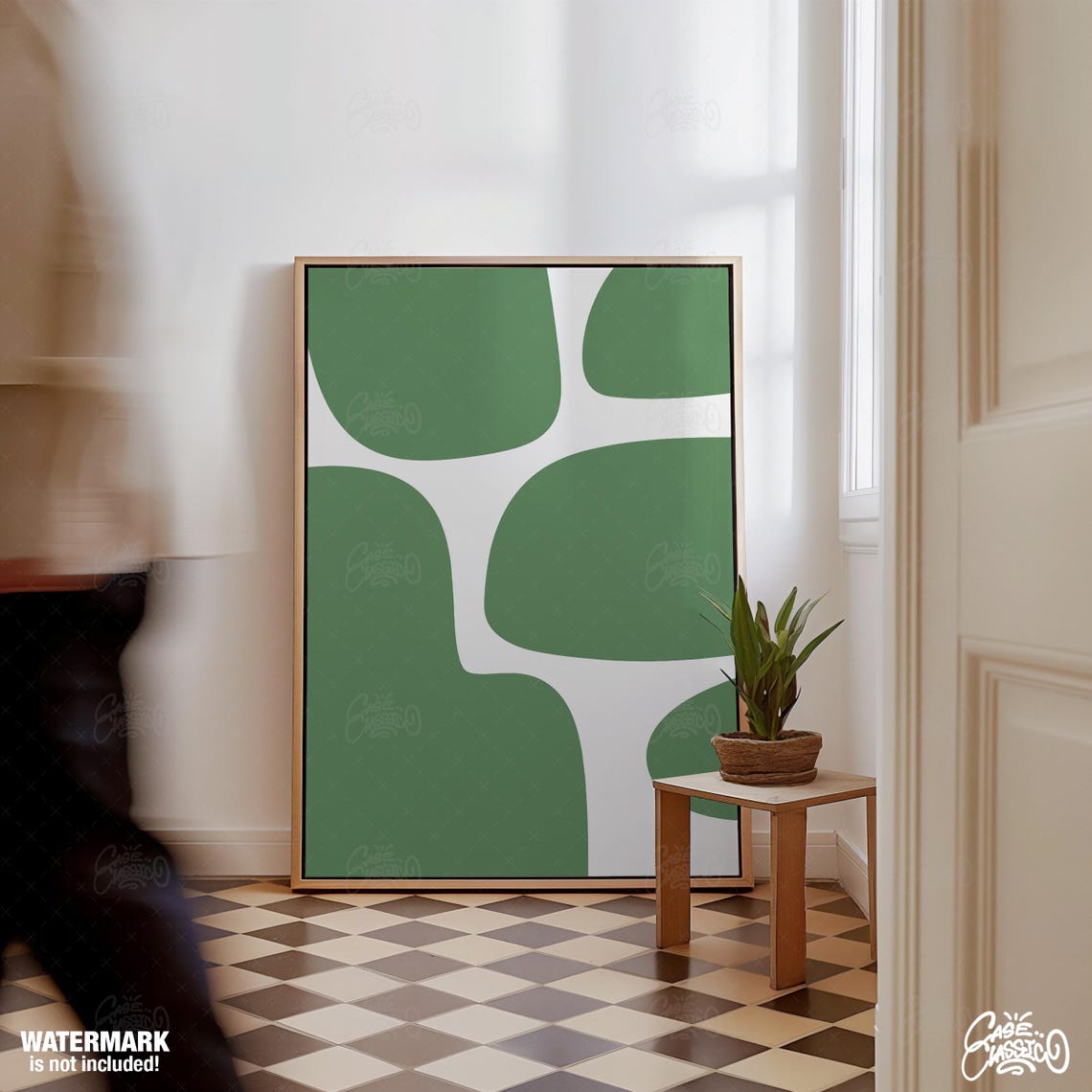 Green and Cream Organic Rounded Shapes Modern Abstract Poster - Image 3