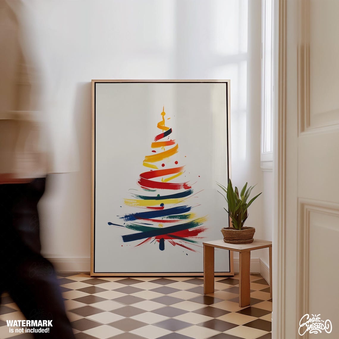 Rainbow Brushstroke Abstract Christmas Tree Colorful Modern Poster - Image 3