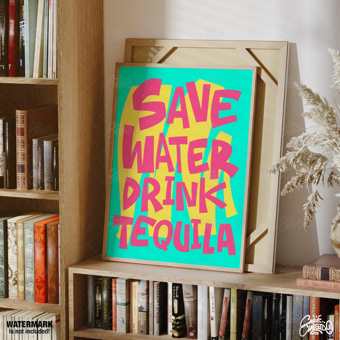 Hilarious Save Water Drink Tequila Hot Pink Neon Pop Bar Poster