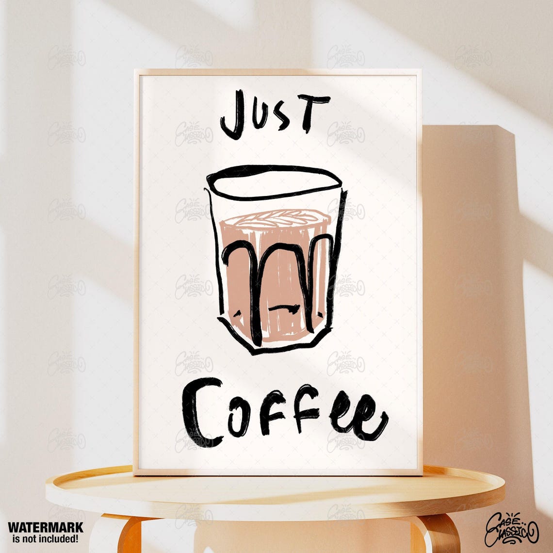 Just Coffee Hand Drawn Latte Glass Sketch Minimalist Cafe Wall Art - Image 4