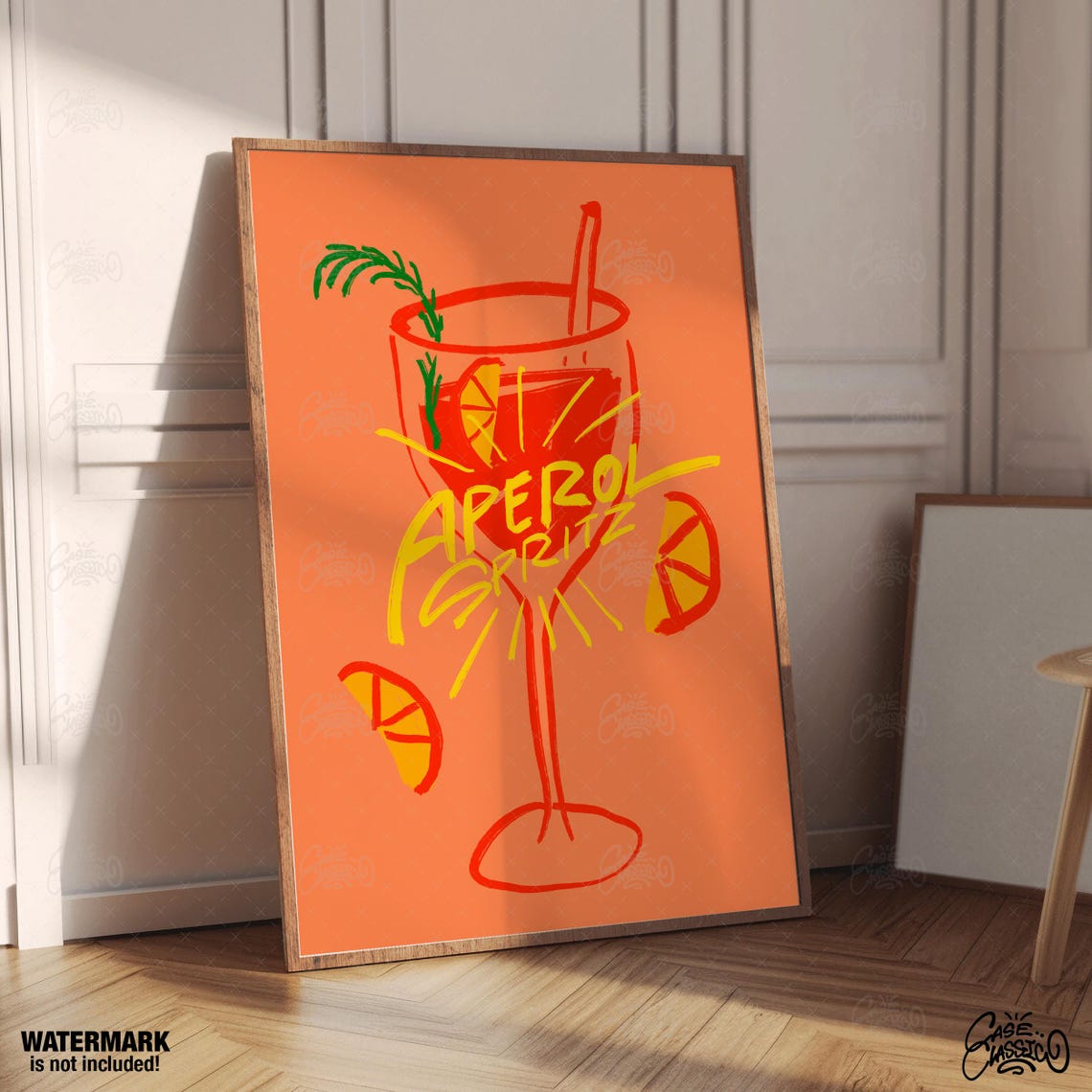 Aperol Spritz Cocktail Orange Line Illustration Bar Cart Poster - Image 2